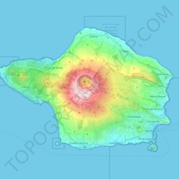 Mapa topográfico Isla de Faial, altitud, relieve