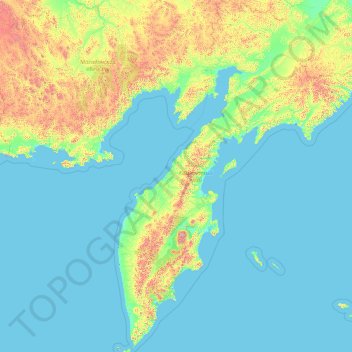 Mapa topográfico Krai de Kamchatka, altitud, relieve