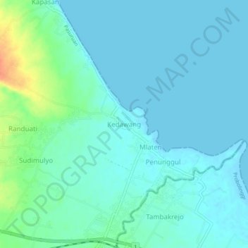 Mapa topográfico Kedawang, altitud, relieve