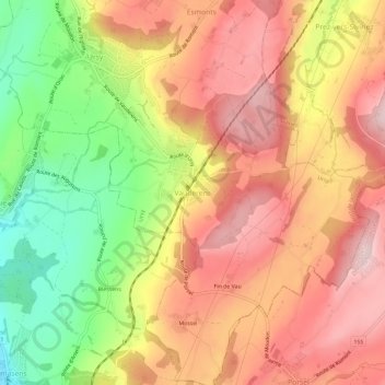 Mapa topográfico Vauderens, altitud, relieve