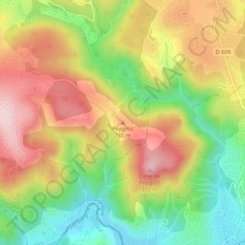 Mapa topográfico Peygros, altitud, relieve