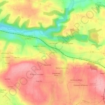 Mapa topográfico Beg Meil, altitud, relieve
