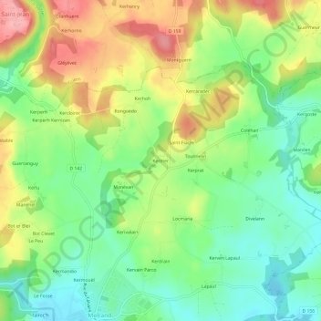 Mapa topográfico Kermer, altitud, relieve