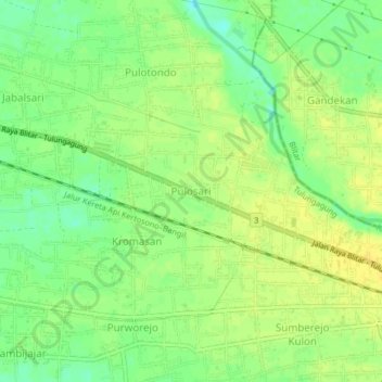 Mapa topográfico Pulosari, altitud, relieve