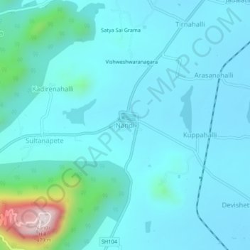 Mapa topográfico Nandi, altitud, relieve