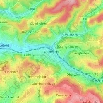 Mapa topográfico Oberwiehl, altitud, relieve