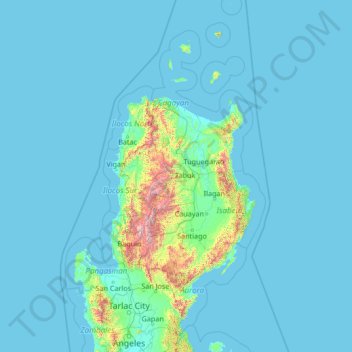 Mapa topográfico Kalinga, altitud, relieve