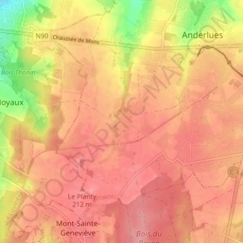 Mapa topográfico Ansuelle, altitud, relieve