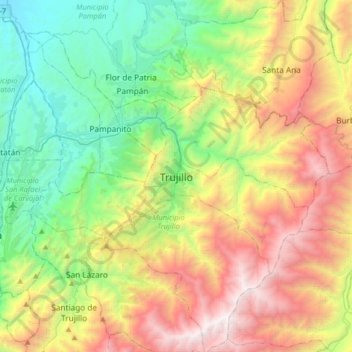 Mapa topográfico Trujillo, altitud, relieve