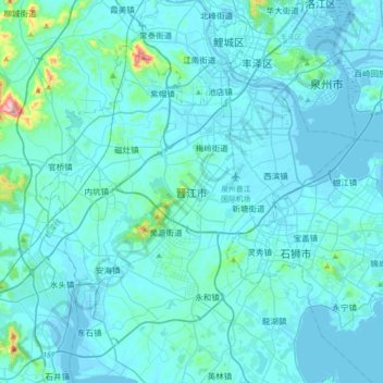 Mapa topográfico 晋江市, altitud, relieve