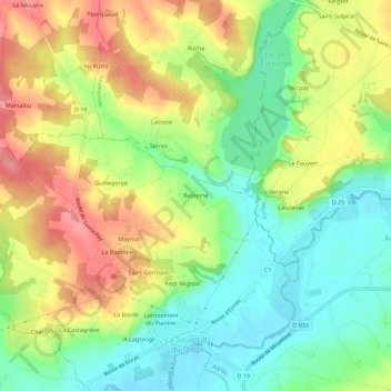 Mapa topográfico Bellonne, altitud, relieve