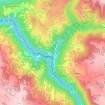 Mapa topográfico Leth, altitud, relieve