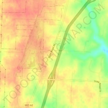 Mapa topográfico KNLJ-TV (Jefferson City), altitud, relieve