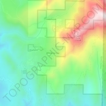 Mapa topográfico Etheda Springs, altitud, relieve