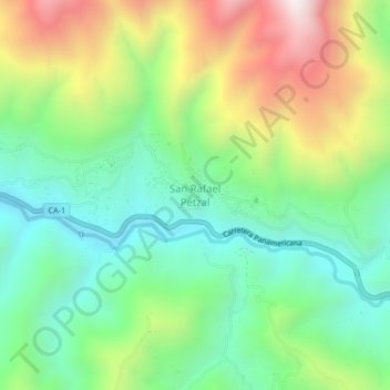 Mapa topográfico San Rafael Pétzal, altitud, relieve
