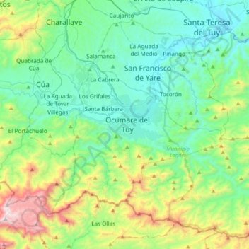 Mapa topográfico Ocumare del Tuy, altitud, relieve
