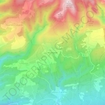 Mapa topográfico Marmonières, altitud, relieve