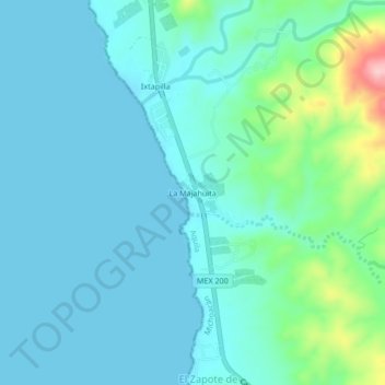 Mapa topográfico La Majahuita, altitud, relieve
