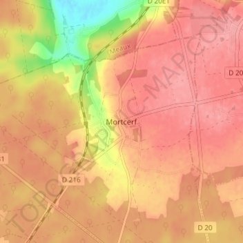 Mapa topográfico Mortcerf, altitud, relieve