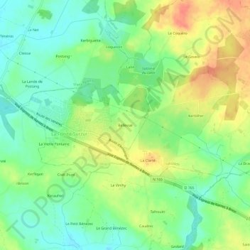 Mapa topográfico Bellevue, altitud, relieve