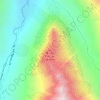Mapa topográfico Gonbo Rangjon, altitud, relieve