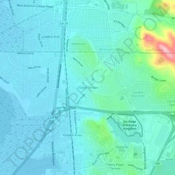 Mapa topográfico Chabot Terrace, altitud, relieve