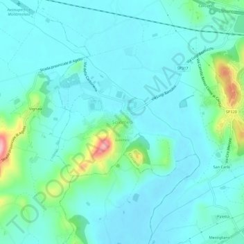 Mapa topográfico Solomeo, altitud, relieve