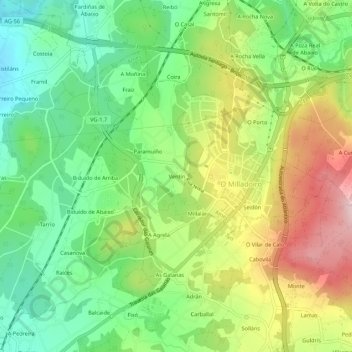 Mapa topográfico Raíces, altitud, relieve