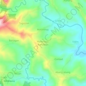 Mapa topográfico Malampay-Bondolan, altitud, relieve