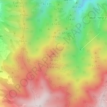 Mapa topográfico Monte de los Pasos, altitud, relieve