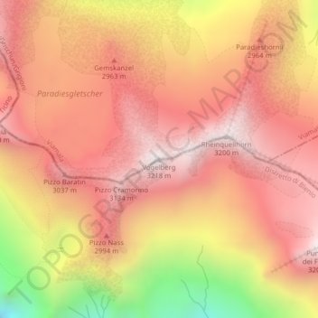 Mapa topográfico Vogelberg, altitud, relieve