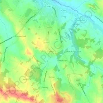 Mapa topográfico Milleau, altitud, relieve