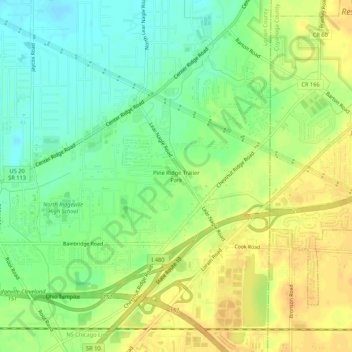 Mapa topográfico Pine Ridge Trailer Park, altitud, relieve