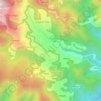Mapa topográfico Jeolikote, altitud, relieve