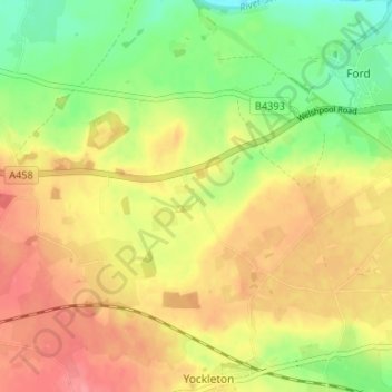 Mapa topográfico Cardeston, altitud, relieve