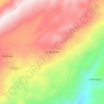 Mapa topográfico Las Mercedes, altitud, relieve