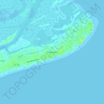 Mapa topográfico Wild Dunes, altitud, relieve