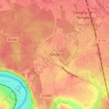 Mapa topográfico Nandy, altitud, relieve