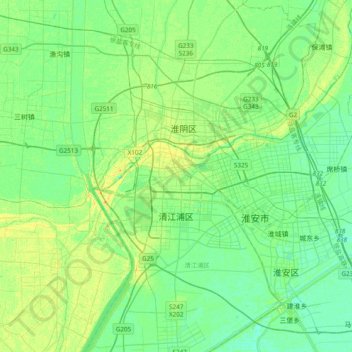 Mapa topográfico 淮安市, altitud, relieve