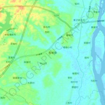 Mapa topográfico 黄坡镇, altitud, relieve