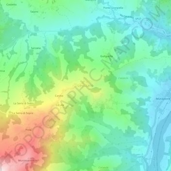 Mapa topográfico Levizzano, altitud, relieve
