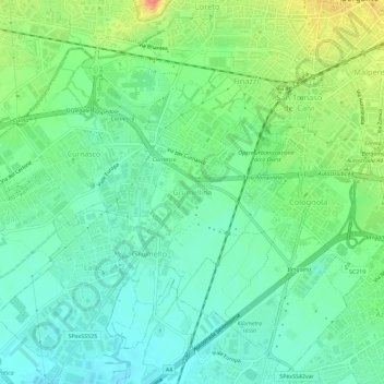 Mapa topográfico Grumellina, altitud, relieve
