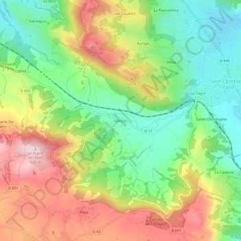 Mapa topográfico Glassac, altitud, relieve