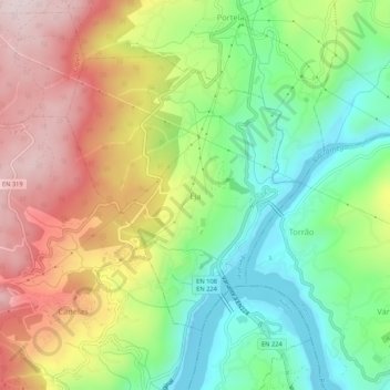 Mapa topográfico Eja, altitud, relieve
