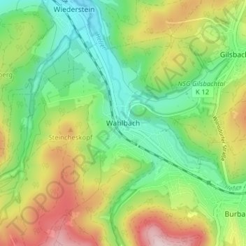 Mapa topográfico Wahlbach, altitud, relieve