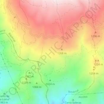 Mapa topográfico Iniza Alta, altitud, relieve