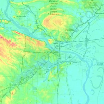 Mapa topográfico Little Rock, altitud, relieve