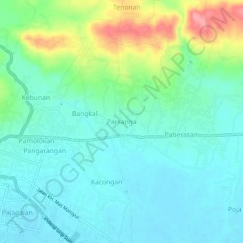 Mapa topográfico Parsanga, altitud, relieve
