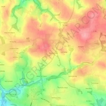 Mapa topográfico Kerroussig, altitud, relieve