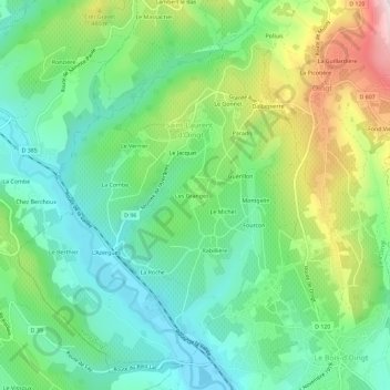 Mapa topográfico Les Granges, altitud, relieve